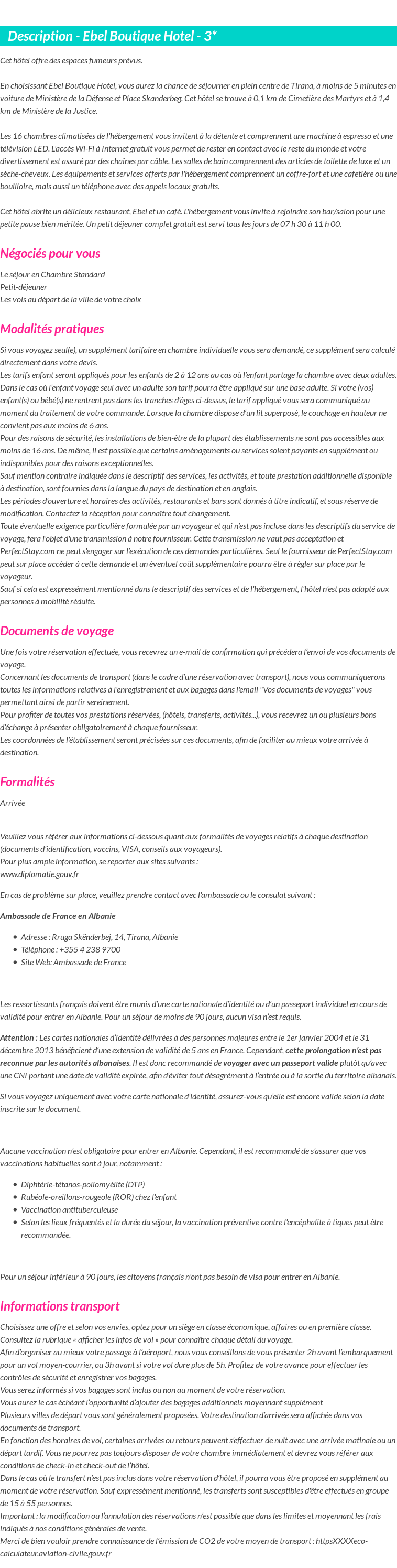 Détails du séjour