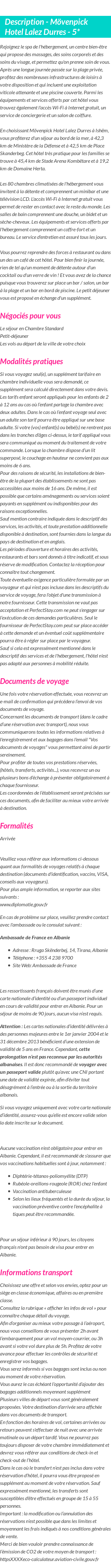 Détails du séjour