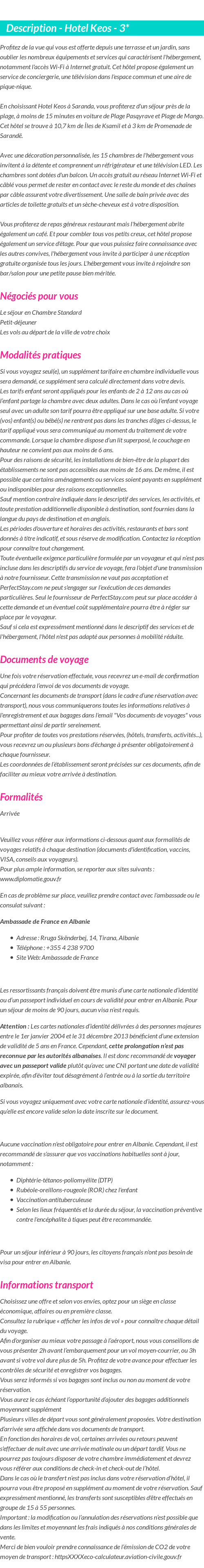 Détails du séjour