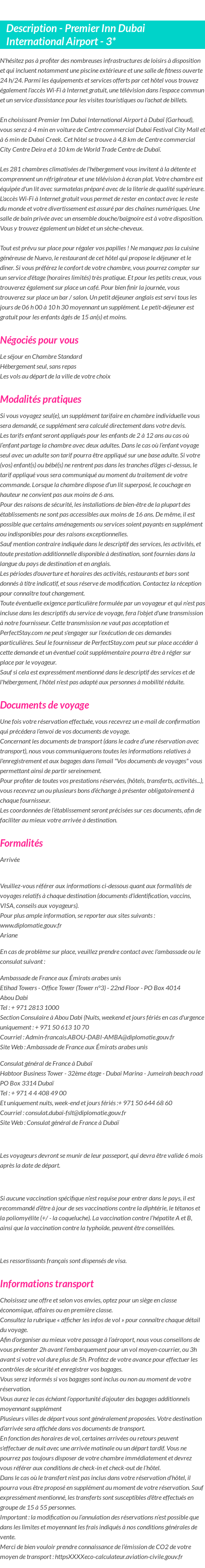 Détails du séjour