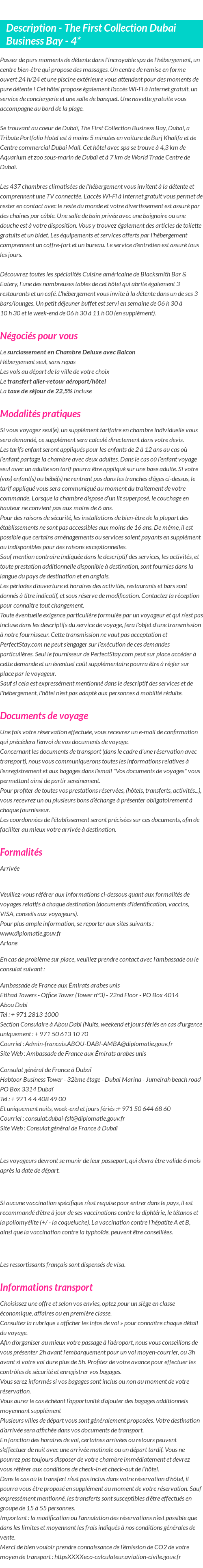 Détails du séjour