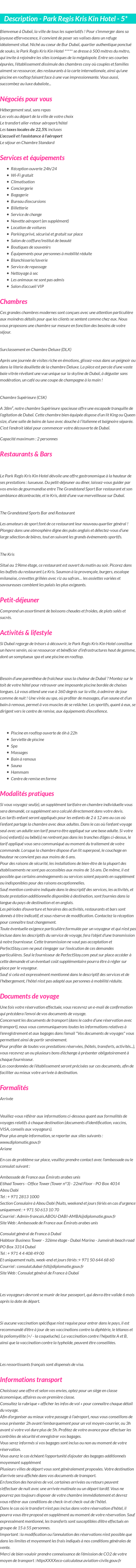 Détails du séjour