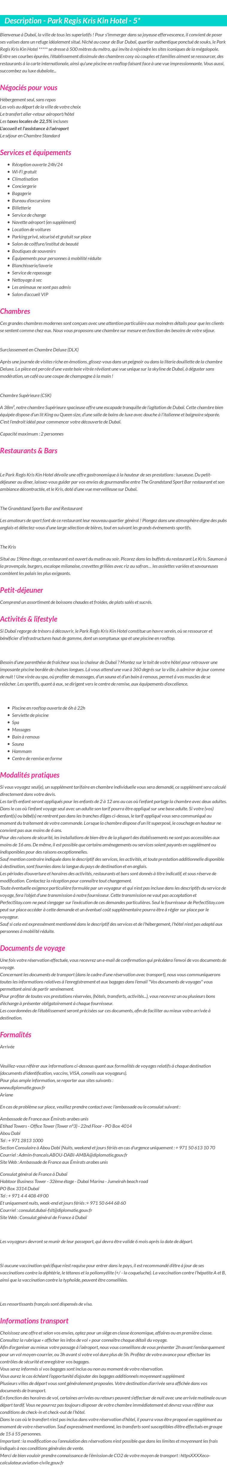 Détails du séjour