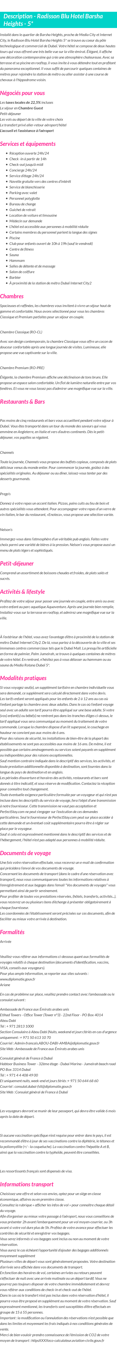 Détails du séjour