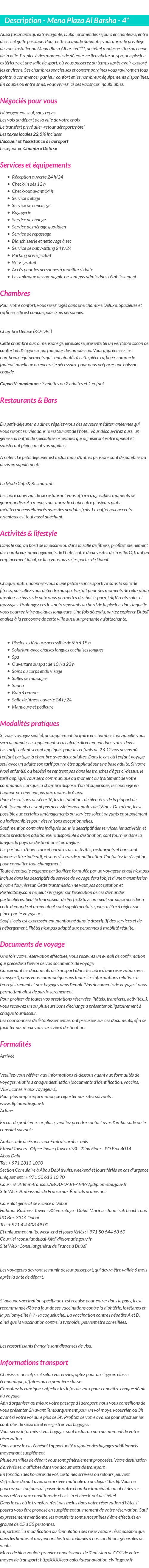 Détails du séjour