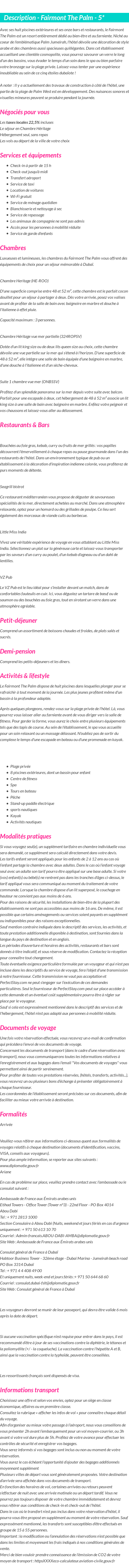 Détails du séjour