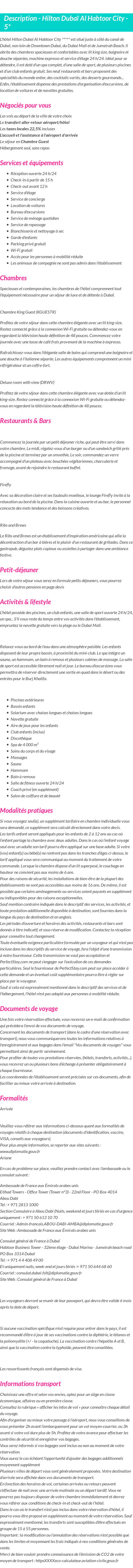 Détails du séjour