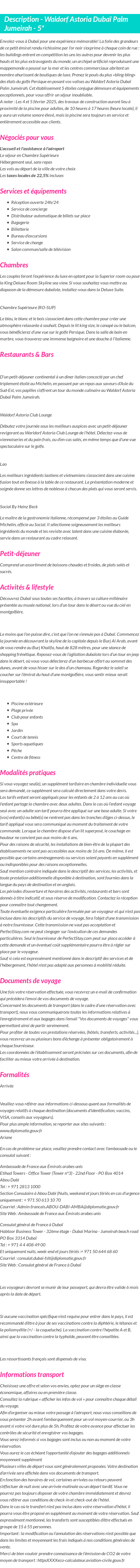 Détails du séjour