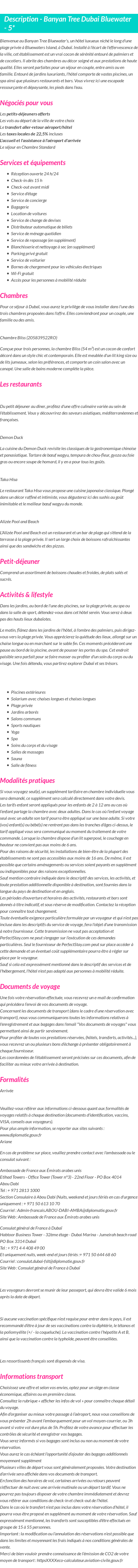 Détails du séjour