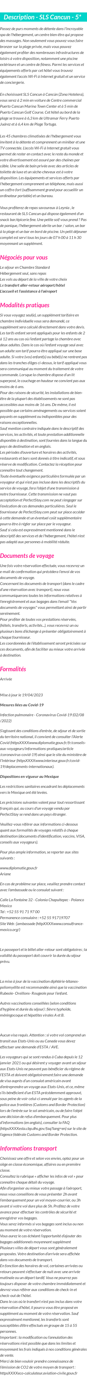 Détails du séjour