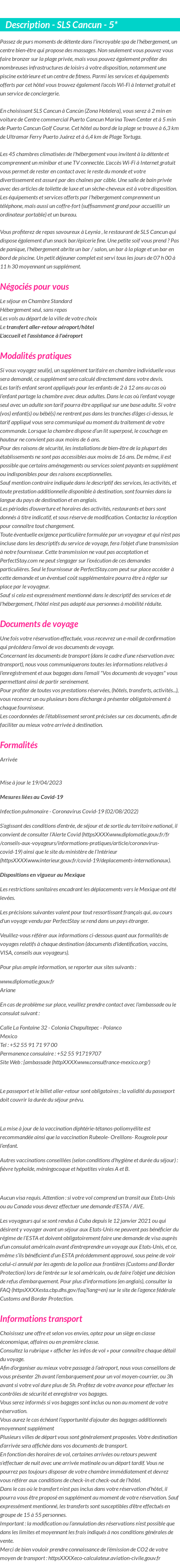 Détails du séjour