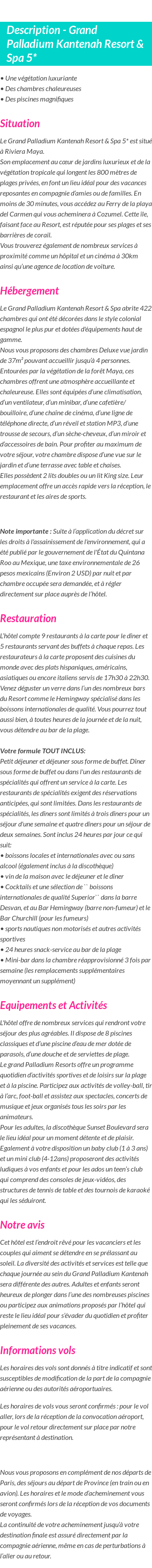 Détails du séjour