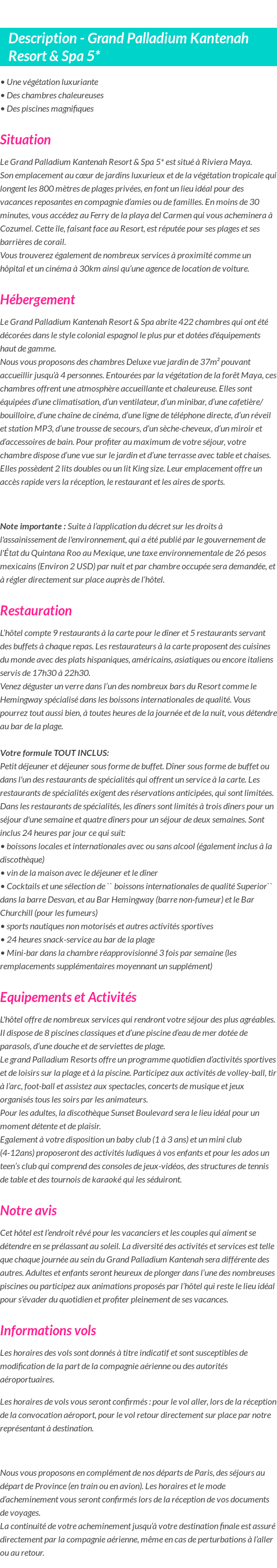 Détails du séjour