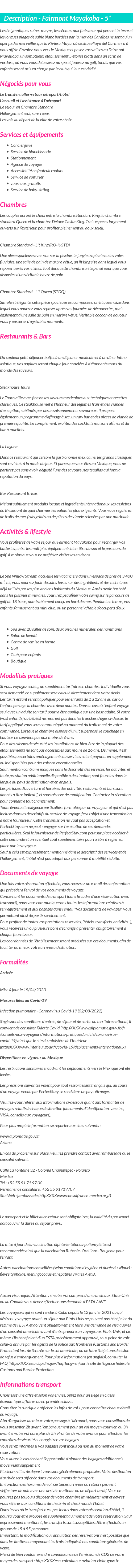 Détails du séjour
