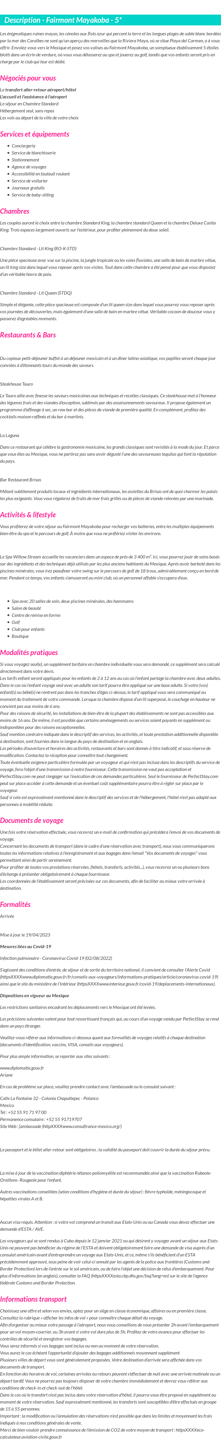 Détails du séjour