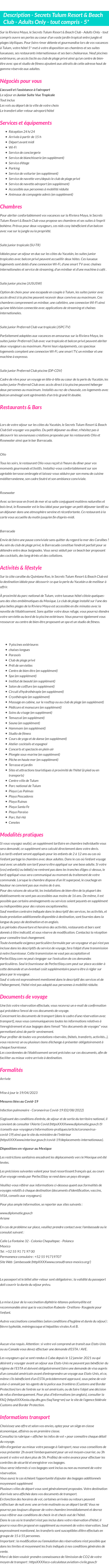 Détails du séjour