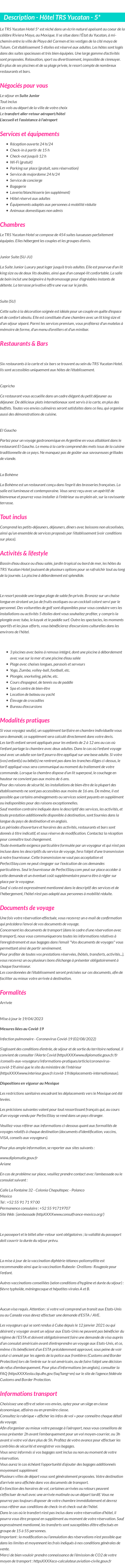 Détails du séjour