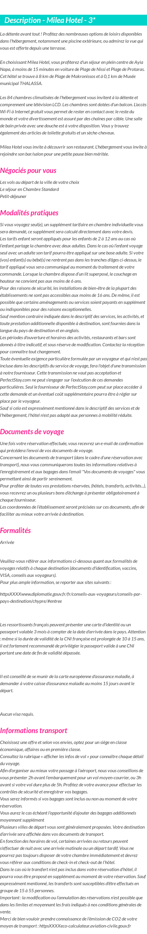 Détails du séjour