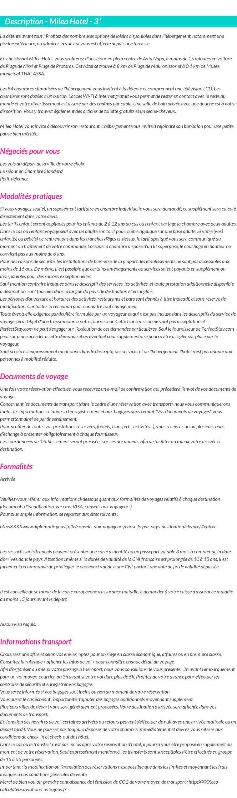 Détails du séjour