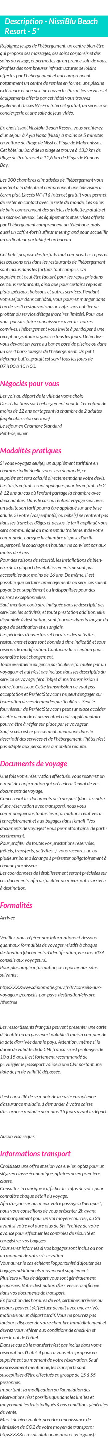 Détails du séjour