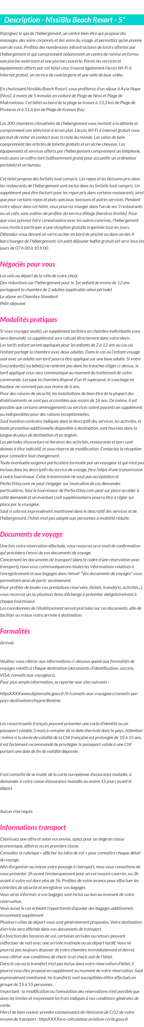 Détails du séjour