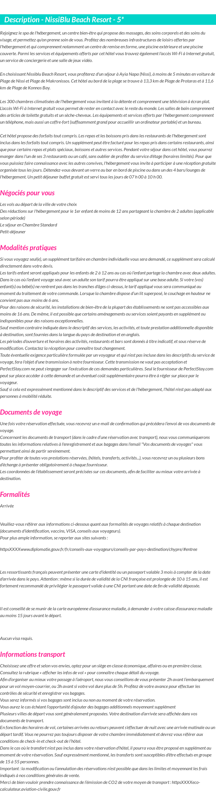 Détails du séjour