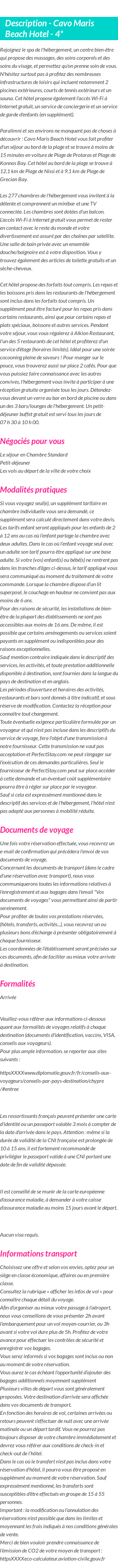 Détails du séjour