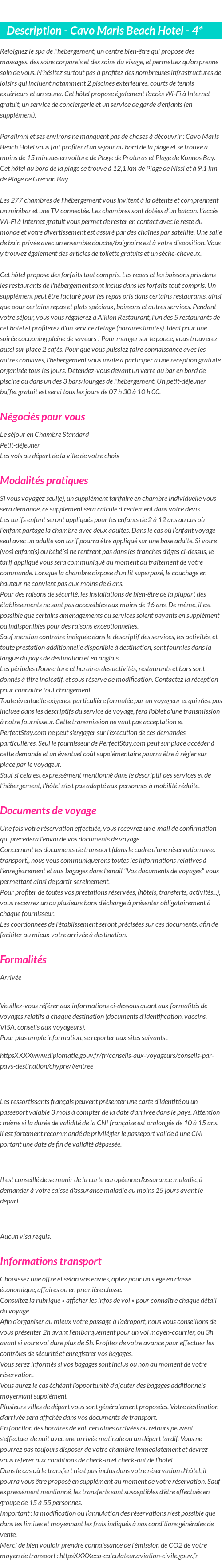Détails du séjour