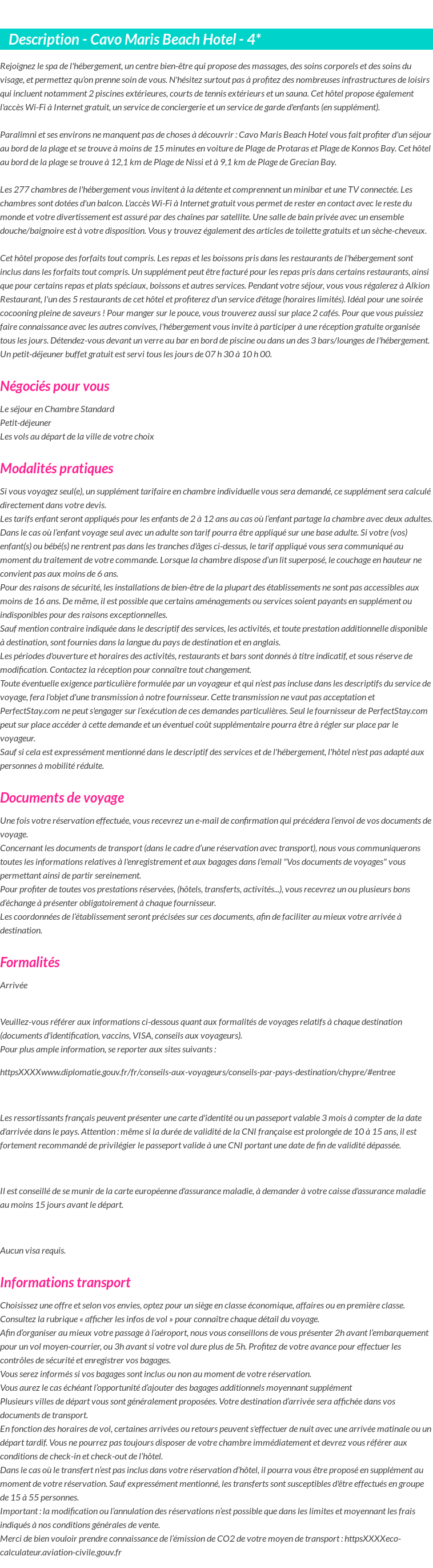 Détails du séjour