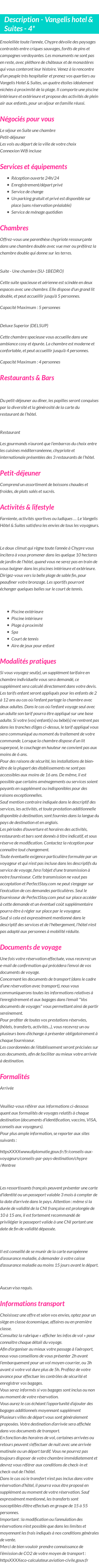Détails du séjour
