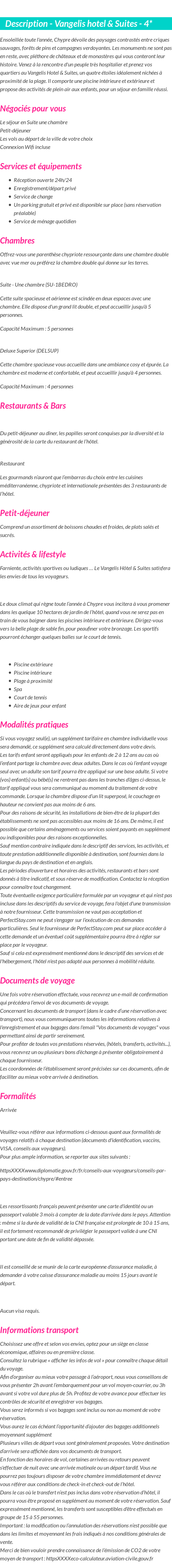 Détails du séjour