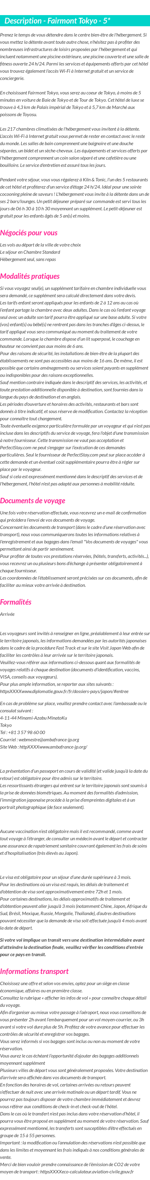 Détails du séjour