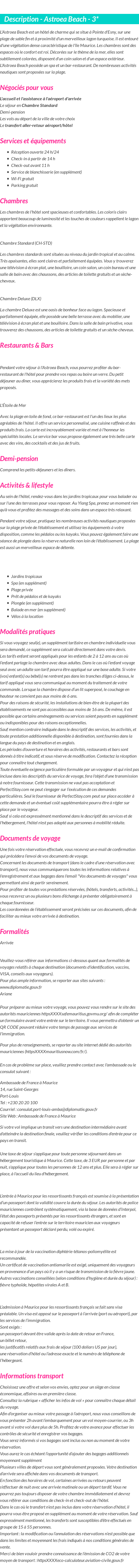 Détails du séjour