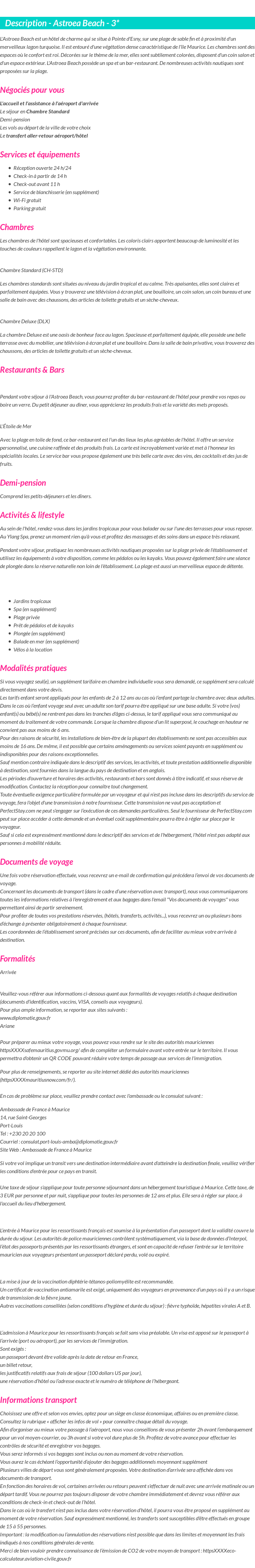 Détails du séjour