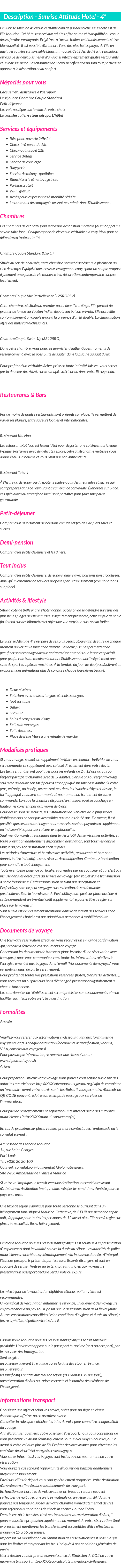 Détails du séjour