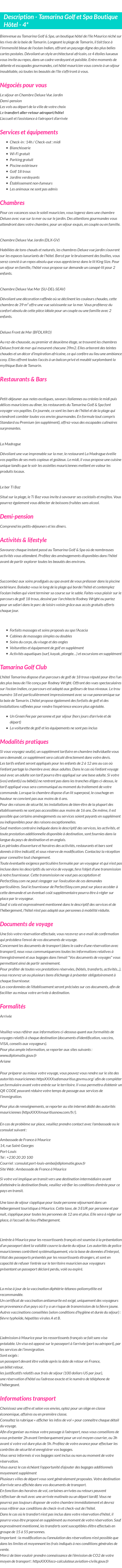 Détails du séjour
