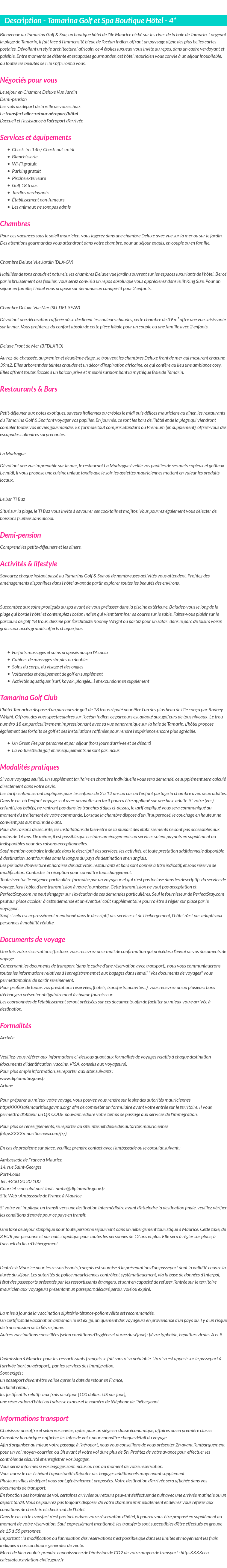 Détails du séjour