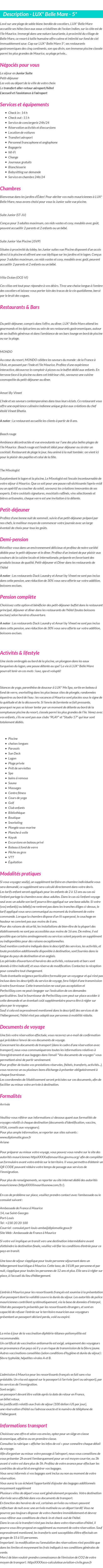 Détails du séjour