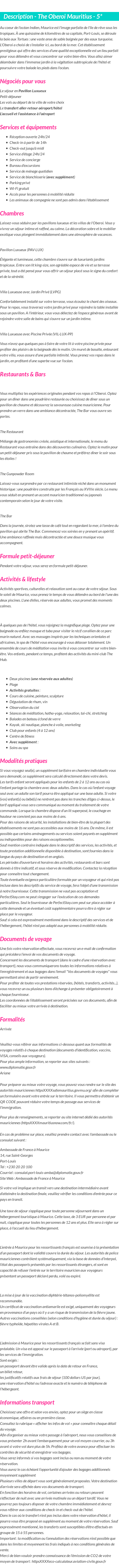 Détails du séjour