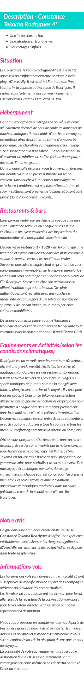 Détails du séjour