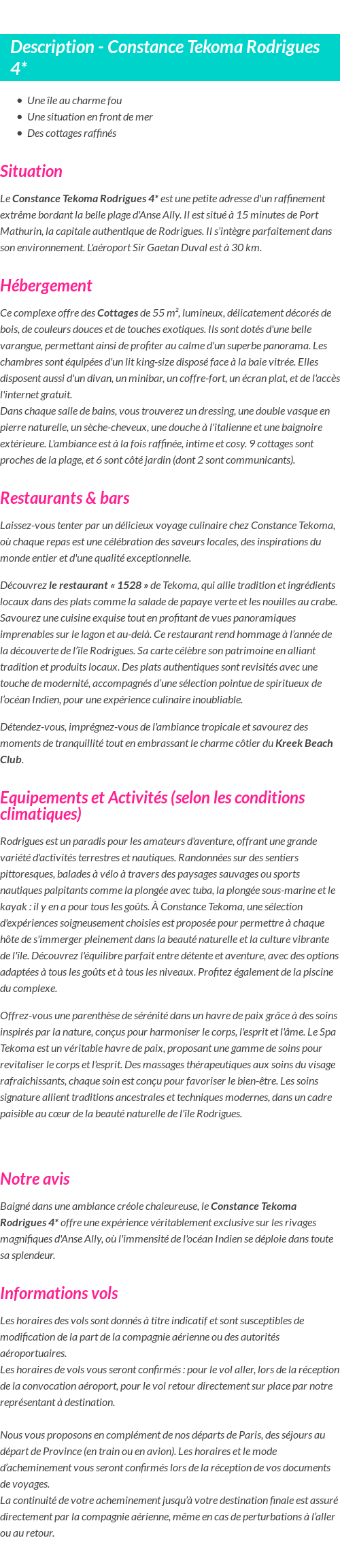 Détails du séjour
