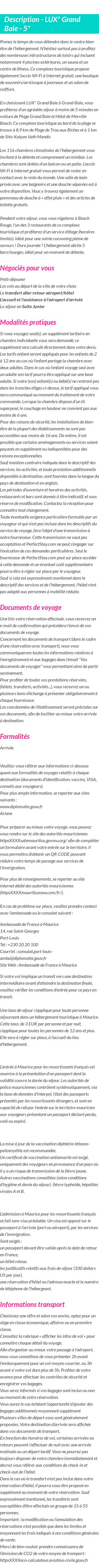 Détails du séjour