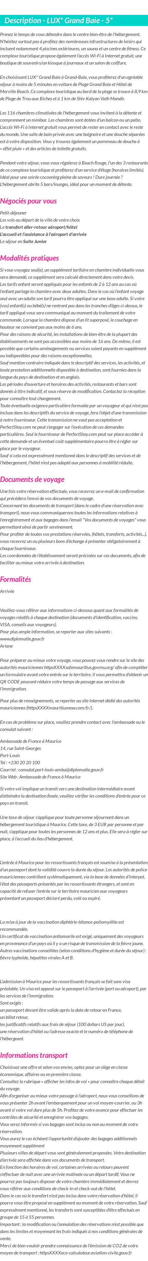 Détails du séjour