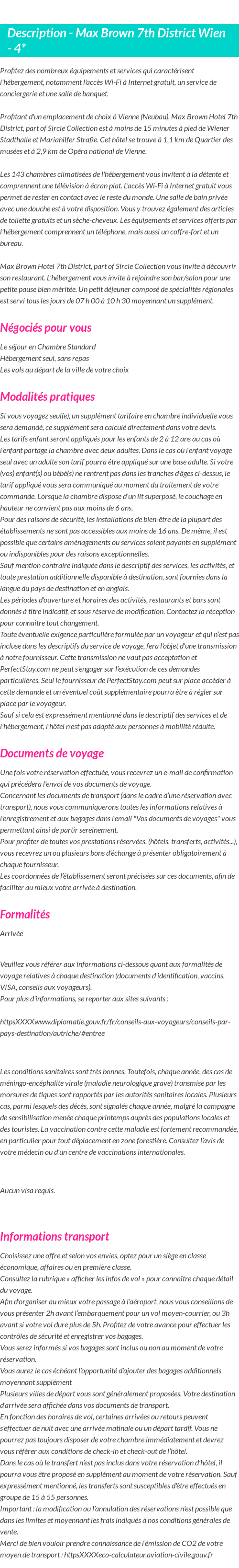 Détails du séjour