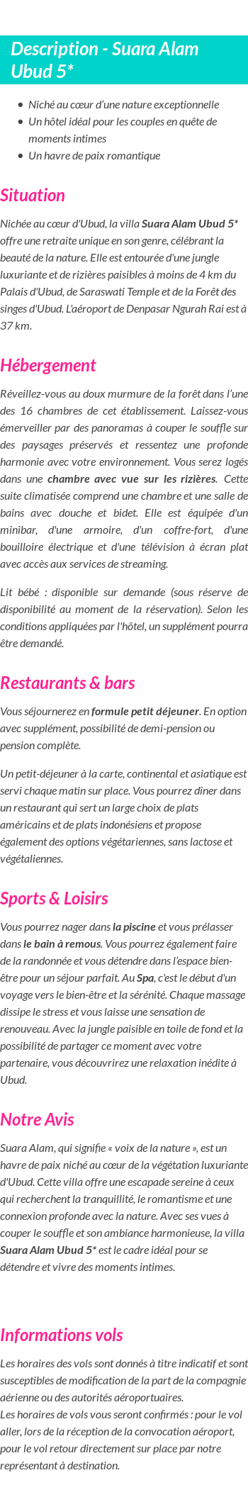 Détails du séjour