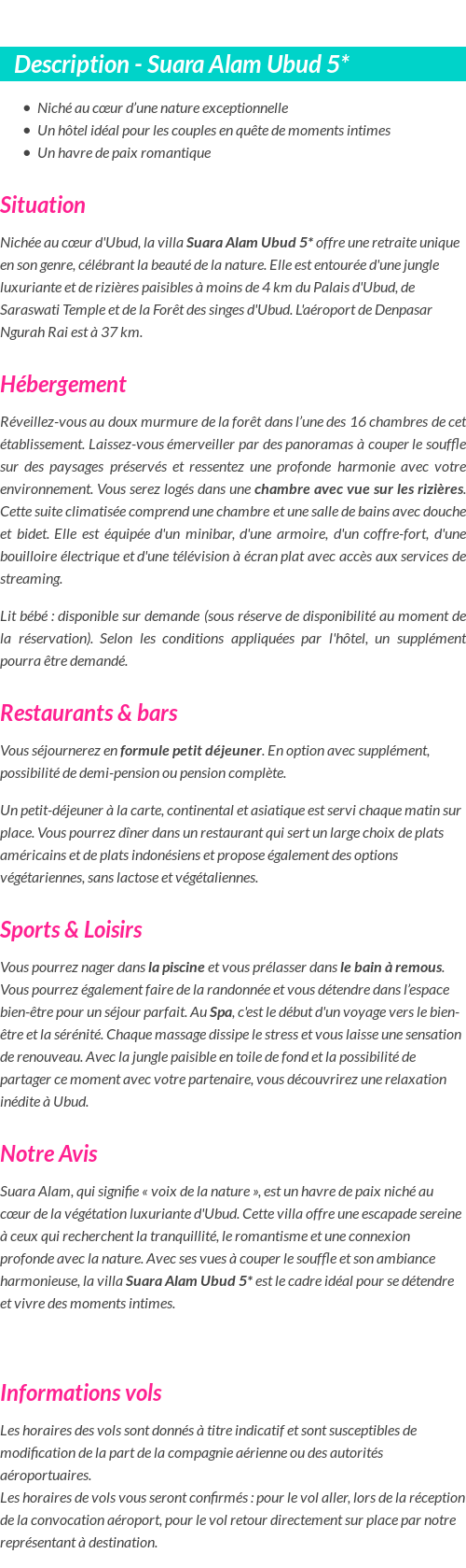 Détails du séjour
