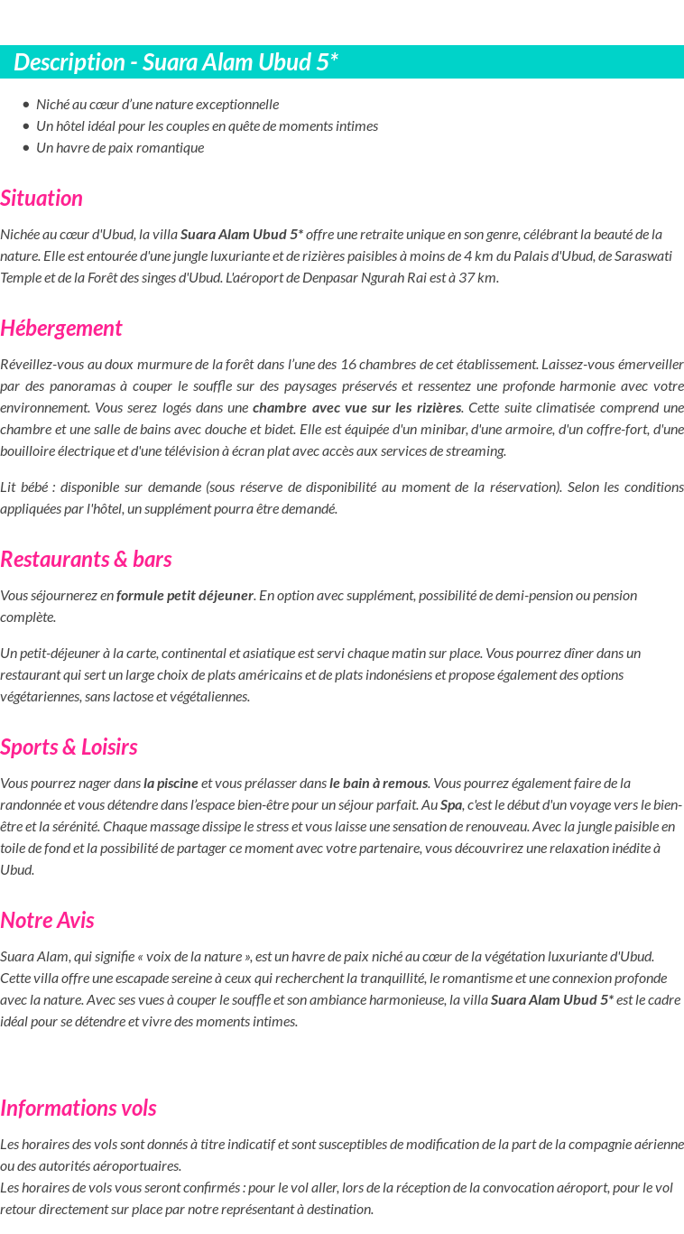 Détails du séjour
