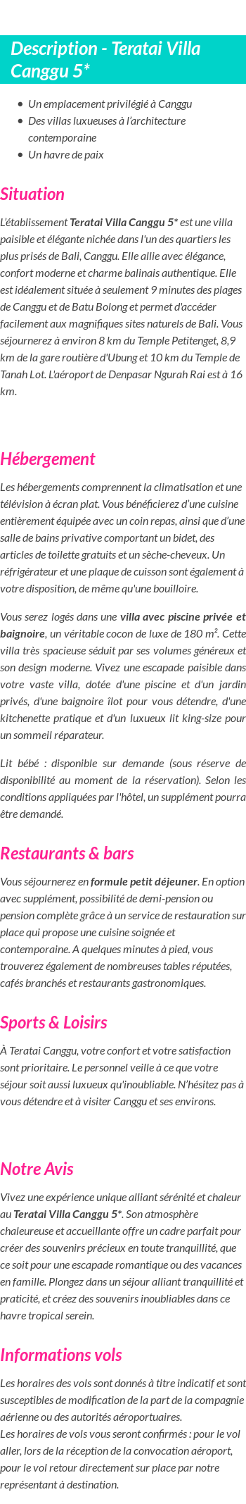 Détails du séjour