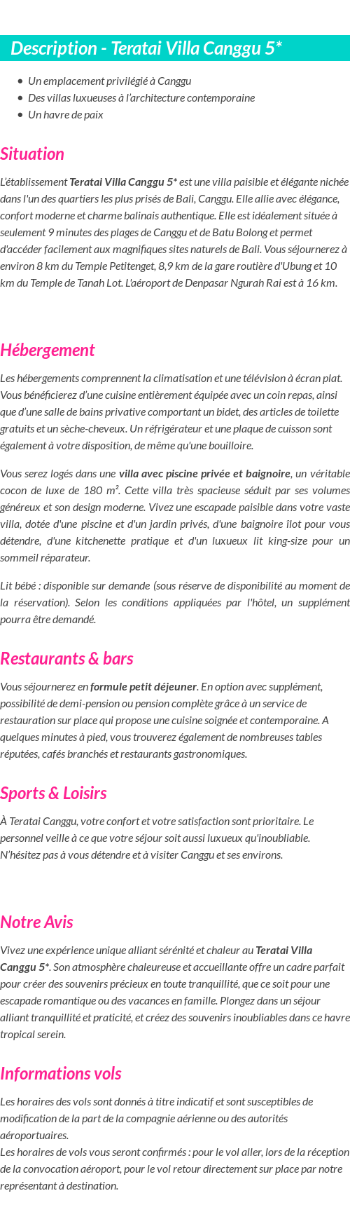 Détails du séjour