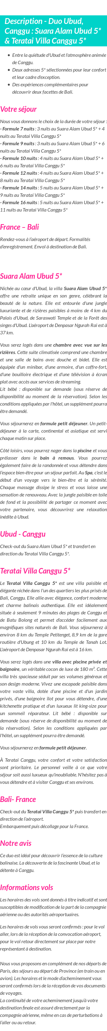 Détails du séjour
